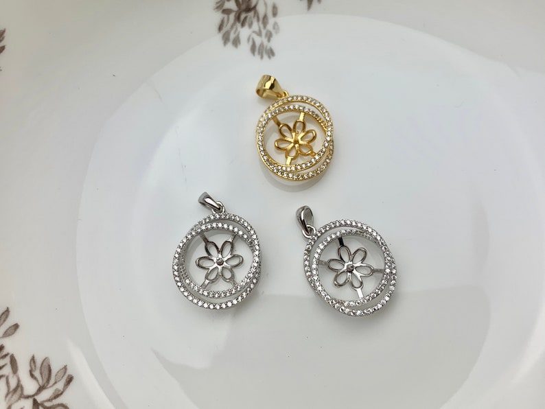 One Piece 925 Sterling SilverGold Pendant Setting Findings For Half Drilled Pearls Galaxy Design WCZ Sterling Silver Pendant #10075-A