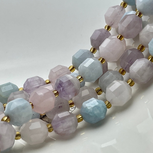 9x10mm Half Strand Faceted Energy Prism Cut Rose Quartz Amethyst Aquamarine Gemstone Genuine Double Terminated Points Multi Color Bead #4035