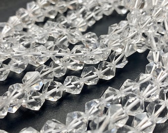 6mm 8mm 10mm AAA Faceted Star Cut Natural Clear Rock Quartz Gemstone Beads Genuine Super Clear Quartz Loose Beads 8 Inches Strand #3281