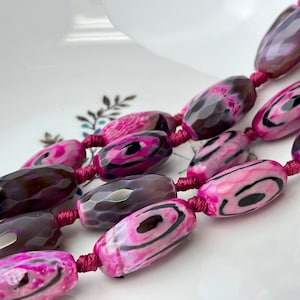 10-12x24 mm Long Barrel Shape Faceted Agate Gemstone Beads Genuine Pink and Black Color Gemstones Loose Beads 15 Inches Strand #4267
