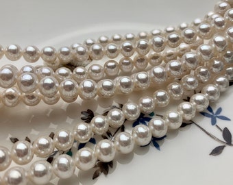 6mm 7mm 8mm AAA Extra Shiny Natural White Perfect Round Freshwater Pearl Genuine Natural Pearl Bead High Luster White Bridal Pearls  #P1440