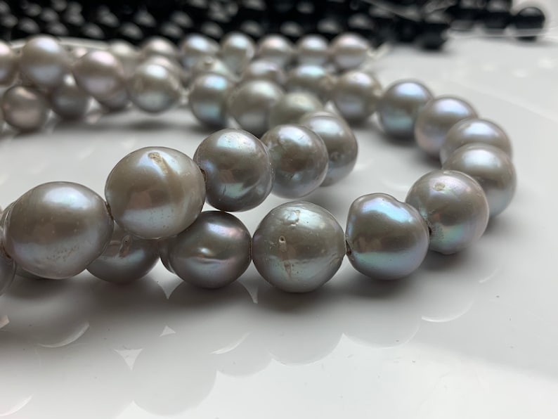 #1138 12-14 mm Large Hole Gray Baroque Pearl 2.2 mm Hole Rare Edison Pearl Jumbo Baroque Pearl Genuine Freshwater Pearls