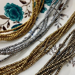 3mm Hematite Pyrite Beads Silver Gold Rhodium Color Faceted Rondelle Shape Polished Beads 16 Inches    #2259