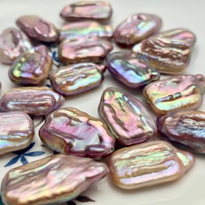 ONE Piece AAAA 15x23 mm Natural Mauve Pink Super High Luster Half Drilled Rectangle Coin Pearl For Earring Pendant Iridescent Color #P1211