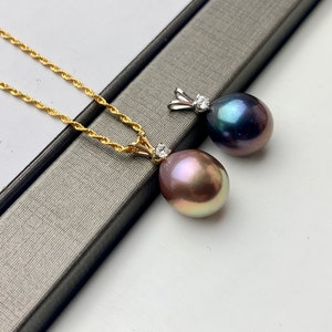 One Piece Genuine 18K Solid Yellow/White Gold Pendant Setting W/CZ For Half Drilled Pearl 18K Gold Pendant Pearl Mounting DIY Jewelry #10091