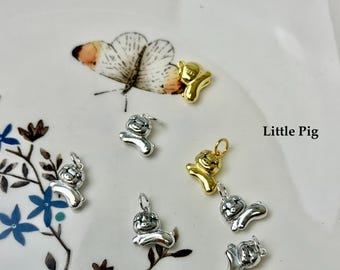 14K Gold Plated .925 Sterling Silver Dog/Pig Design Circular Charm for Necklace Jewelry Making One Piece #10426