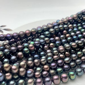 4.5-5 mm AAA Peacock Color Potato Freshwater Pearl Bead Genuine High Luster Peacock Off Round Freshwater Pearls 82 Pieces #P1419