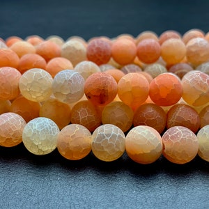 4 mm 6 mm 8 mm 10 mm Multi Orange Color Matte Finished Round Cracked Fire Agate Gemstone Beads 14 Inches Strand #2863