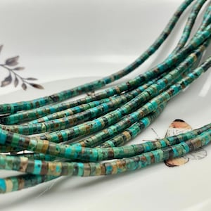 4 mm 100% All Natural Turquoise Heishi Rondelle Shape  Genuine Natural Multi Color Turquoise Gemstones 16 Inches Strand #3185