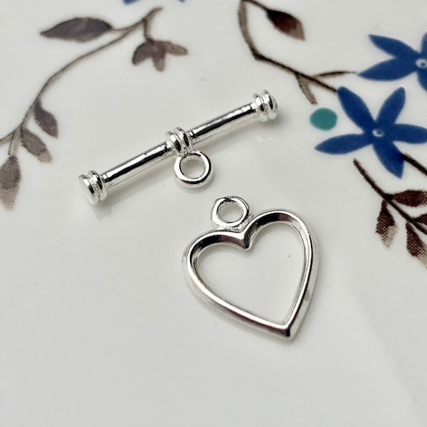 11x14 mm 925 Sterling Silver Toggle Clasp Genuine  925 Sterling Silver Toggle Findings With Heart Shape Design DIY Jewelry  #10130
