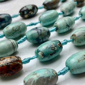 13-18x22 mm Natural Color Smooth Barrel Shape Dragon Skin Agate Gemstone Beads Natural Blue Green Color Agate Gemstone Beads. #2369