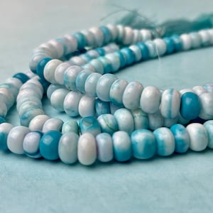 5-9 mm Smooth Rondelle Multi Blue Color Opal Gemstone Beads Genuine Natural Peruvian Blue Opal 8 Inches Strand #4376