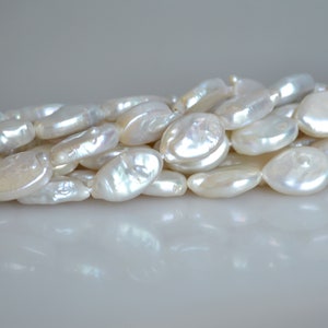 8-9x13-14 mm AAA Natural Freshwater Pearl Oval Coin, Cultured Genuine Coin Pearl, High Luster White Flat Oval Coin Pearl Bead 217 image 3