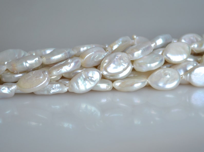 8-9x13-14 mm AAA Natural Freshwater Pearl Oval Coin, Cultured Genuine Coin Pearl, High Luster White Flat Oval Coin Pearl Bead 217 image 3