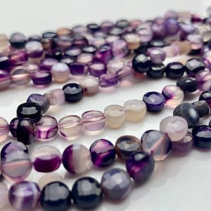 6 mm Micro Faceted Diamond Cut Multi Purple Color Flat Coin Disc Shape Agate Gemstone Beads Genuine Agate 15 Inches Strand #2818