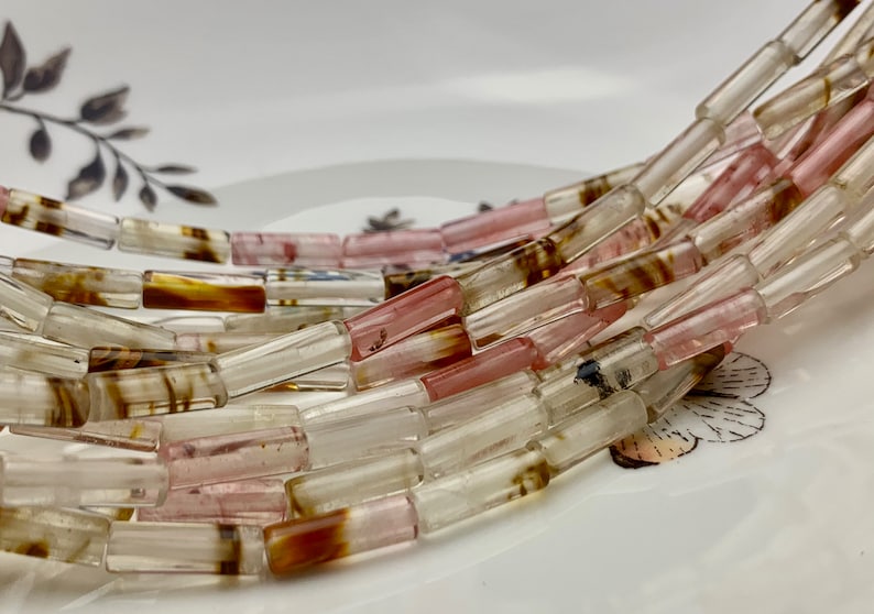 4x13-14mm Tube Shape Natural Multi Watermelon Quartz Gemstone Beads Genuine Pink Color Quartz Gemstones Loose Beads 15.5 Inches Strand #2994