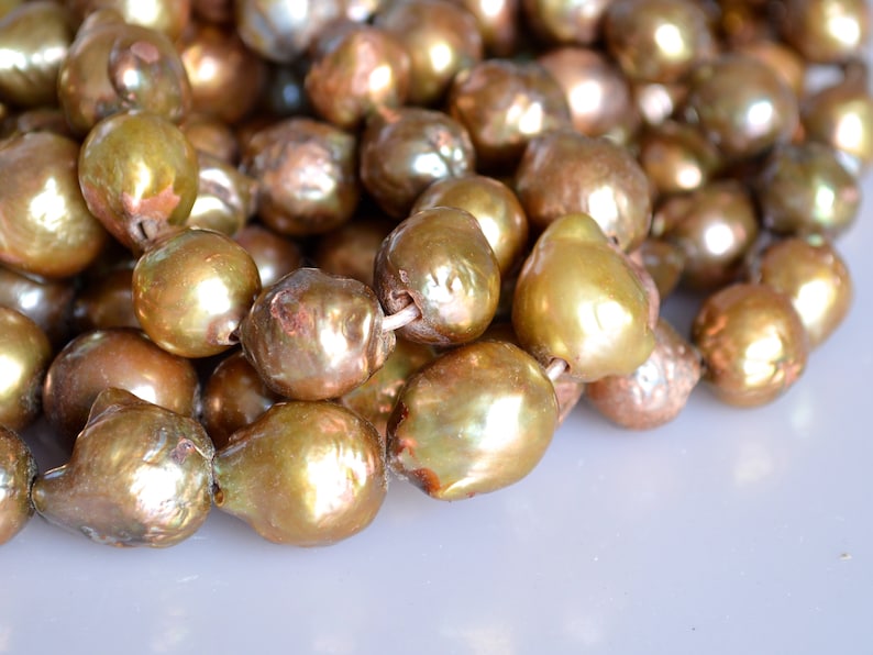 11-12x15-16mm approx Large Hole Graguated Freshwater Baroque Pearl Beads Natural Shape Golden Brownish Color #755