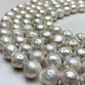 10-13 mm Natural White Baroque Freshwater Pearl Beads, Cultured Baroque Pearls, Natural Edison Flameball Freshwater Pearl Beads 470 image 4