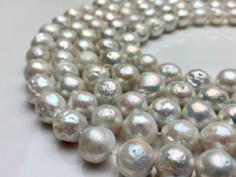 10-13 mm Natural White Baroque Freshwater Pearl Beads, Cultured Baroque Pearls, Natural Edison Flameball Freshwater Pearl Beads 470 image 4