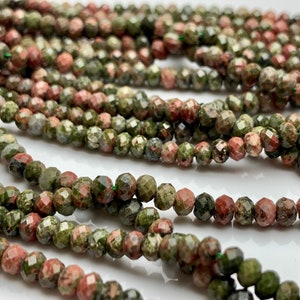 3x4 mm AAA Natural Color Faceted Rondelle Unakite Gemstone Beads Top Quality Micro Faceted Unakite Gemstone Loose Beads # 2444