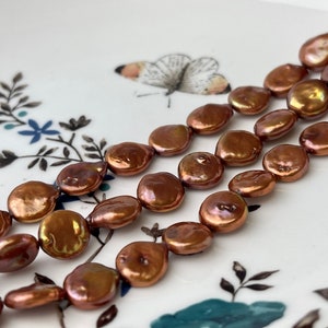 9 mm Or 10-11 mm AAA Orange Copper Color Coin Freshwater Pearl Beads High Luster Genuine Smooth And Round Freshwater Coin Pearls  #1604
