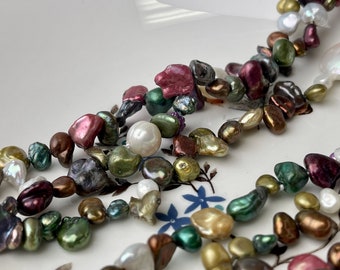 72 inches Mixed Coin And Keshi Pearl Finished Necklace White Pink Purple Green Gold Keshi Long Neckace Genuine Pearl Necklace  #719