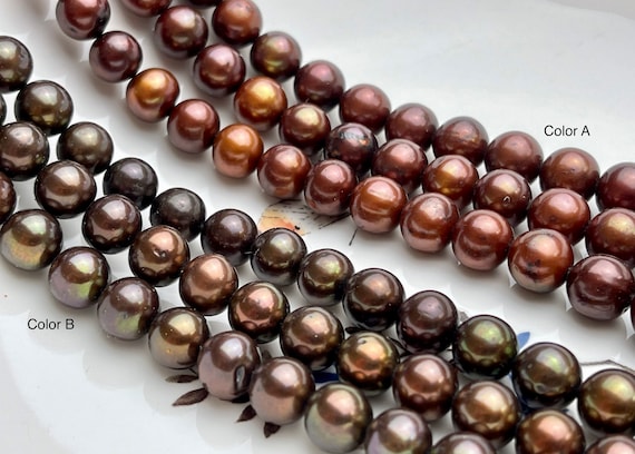 9mm AAA Round Chocolate Brown Beads Genuine Freshwater Pearl Beads #840