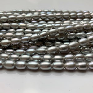 5.5x7.5 mm AAA Large Hole Rice / Oval Freshwater Pearl  Hole Size 1.8mm Genuine freshwater Pearls Large Hole Gray Rice Pearl #1342