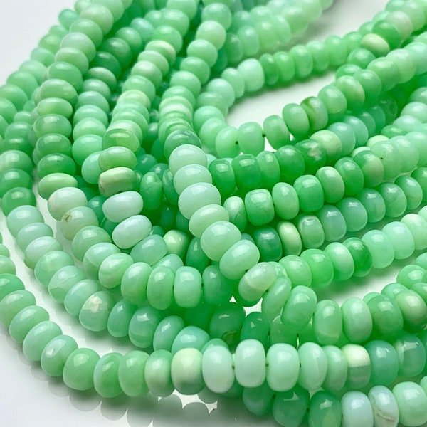 7-10 mm 100% All Natural Smooth Rondelle Parrot Green Opal Gemstone Beads Genuine Natural Peruvian Green Opal 8 Inches Strand #2936