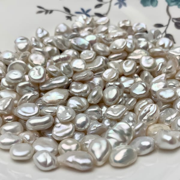 ONE Piece AAA 8-9x9-12 mm Top Quality High Luster Half Drilled Freshwater Keshi Pearl Beads Genuine Natural White Keshi Pearls #1647-HD