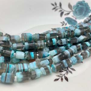 6-7x9-11 mm Faceted Nugget Natural Blue and Gray Color Peru Boulder Opal Beads Genuine Organic Boulder Opal 8 Inches Strand #2955