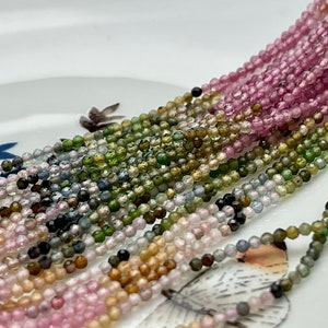 2 mm AAA Natural Micro Faceted Round Gemmy Tourmaline Beads Top Quality Black Green Pink Gold Blue Tourmaline 15.5 Inches #4027