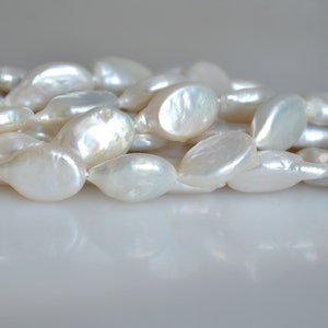 8-9x13-14 mm AAA Natural Freshwater Pearl Oval Coin, Cultured Genuine Coin Pearl, High Luster White Flat Oval Coin Pearl Bead 217 image 1