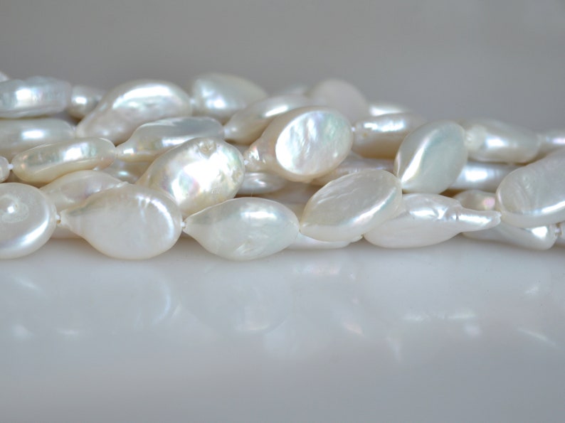 8-9x13-14 mm AAA Natural Freshwater Pearl Oval Coin, Cultured Genuine Coin Pearl, High Luster White Flat Oval Coin Pearl Bead 217 image 1