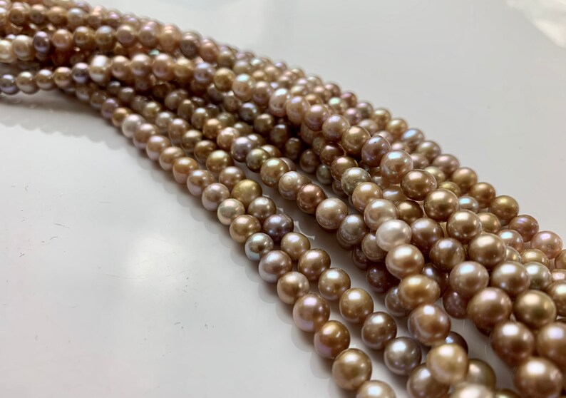 Genuine Natural Champagne Potato Freshwater Pearls #1292 Hole Size 1.8 mm 6 mm Large Hole Natural Seaweed Color Freshwater Potato Pearls
