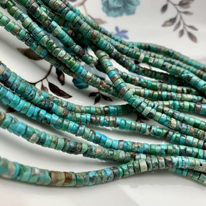 4 mm 100% All Natural Turquoise Heishi Rondelle Shape Genuine Rare Natural Color Turquoise Gemstones Loose Beads 15.5 Inches Strand #3815