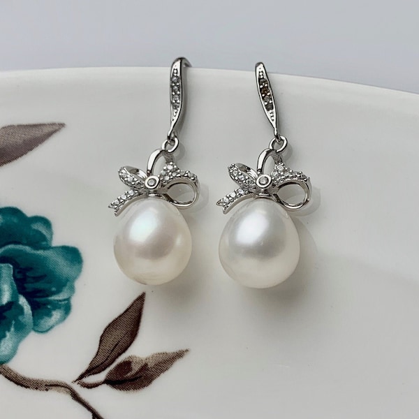 One Pair 925 Sterling Silver Setting Findings For Half Drilled Pearls Bowtie Shape Design Sterling Silver Earring Findings #10050-A