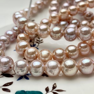 10 mm Half Strand Extra Shiny Large Hole Natural White/Pink OR Gray Round Freshwater Pearl 1.5mm 2.2mm Hole High Luster Genuine Pearls 231 image 7