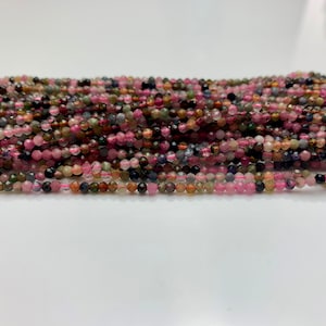 WHOLESALE 2mm 2.5mm AAA Natural Color Tourmaline Micro Faceted Gemstone Beads Multi Color Faceted Round Shape Tourmaline Beads    #2319