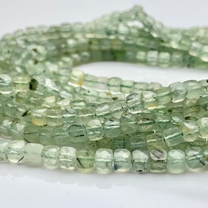 4-5mm Micro Faceted Cube Dice Square Shape Prehnite Bead  Genuine Diamond Cut Green Color Gemstone 15 Inches 85 Pieces #3555