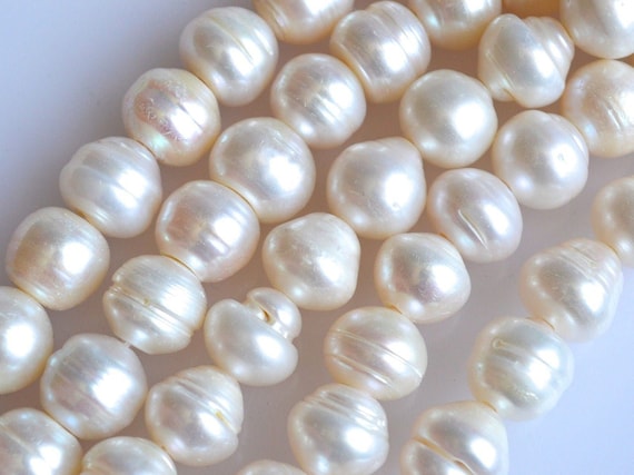 12-14 Mm Large Hole White Graduated Freshwater Pearl With Ring Hole Size  2.0 Mm, Large Hole White Freshwater Pearl Beads 106 