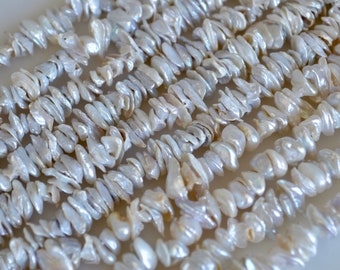 6-8 mm Keshi Freshwater Pearl Beads Center Drilled Cornflakes Shape Silver/White Color #773