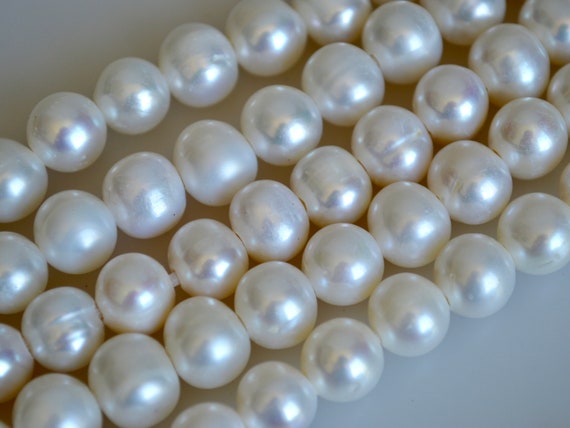 #33 11-13 mm Half Strand White Graduated Large Hole Pearl Beads 2.2 mm Hole