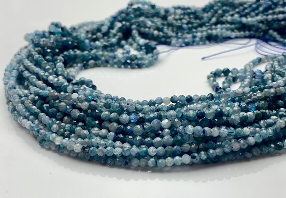 Natural 2x4mm Light Blue stone Faceted Beads Necklace 17''Chain Necklaces - AliE