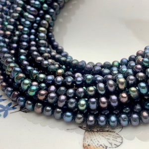 4-4.5 mm AAA Peacock Color Small Freshwater Potato Pearl Beads Genuine High Luster Dark Blue Peacock Color Potato Pearls 88 Pieces #P1243