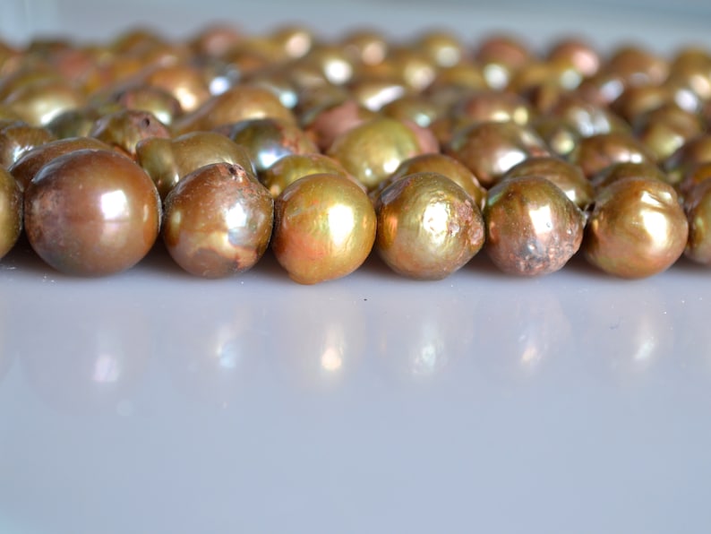 11-12x15-16mm approx Large Hole Graguated Freshwater Baroque Pearl Beads Natural Shape Golden Brownish Color #755