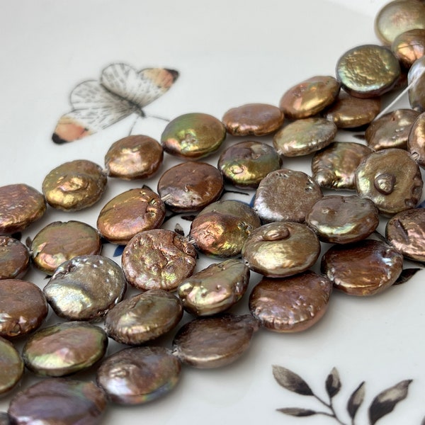 11-12 mm Copper Brown Color With Gold Sheen Freshwater Coin Pearls #63