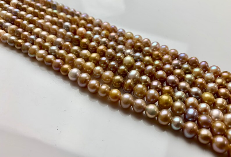 Genuine Natural Champagne Potato Freshwater Pearls #1292 Hole Size 1.8 mm 6 mm Large Hole Natural Seaweed Color Freshwater Potato Pearls