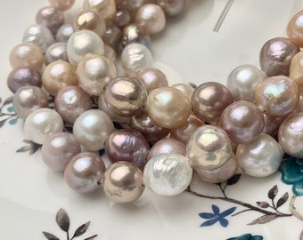 10-12 mm AAA Half Strand Large Hole Natural Multi Pink Baroque Pearl Beads 2.2 mm Hole Natural Edison Pearl With Iridescent Color #1388