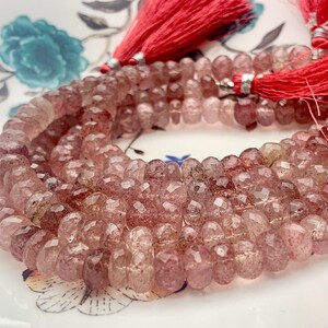 7mm 8mm 9mm 10mm AAA Top Quality 100 % Natural Faceted Rondelle Genuine Strawberry Quartz Gemstone Beads 8 Inches Strand  #3814